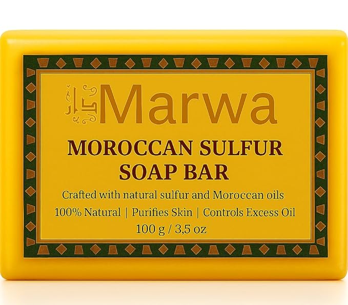 Moroccan Sulfur Soap Bar – Natural Handmade Cleanser for Clear, Balanced Skin & Blemish Control with Argan Oil and Shea Butter – Clarifying Face & Body Wash – 3.5 Oz