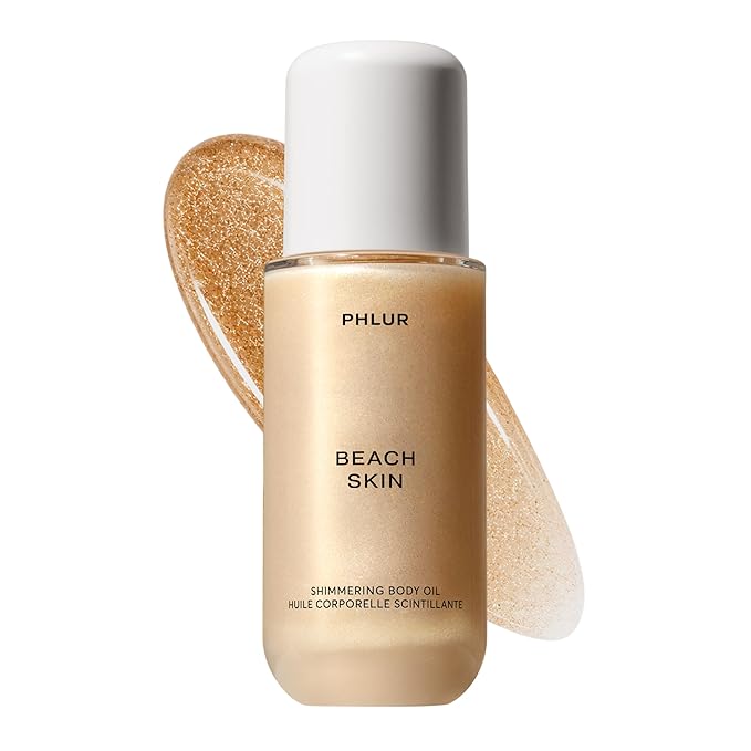 PHLUR Beach Skin Shimmering Body Oil, 4 Fl Oz – Coconut, Vanilla & Sandalwood Scented Body Oil for Women & Men, Hydrating Moisturizing After Shower Oil with Subtle Glow & Skin Musk Finish
