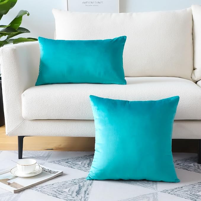 Artscope Luxury Velvet Pillow Covers Super Soft Decorative Rectangle Throw Pillow Covers Case Cushion Covers for Sofa Couch Bedroom Car Decor 16x24 Inch Turquoise