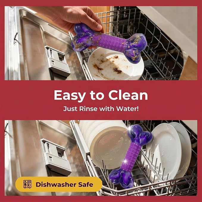 Tough Dog Toys for Aggressive Chewers Large Breed, Dog Chew Bone with Bacon Flavor, Pure Nylon Chew Toy for Medium Large Dogs, Bacon Flavor, Purple