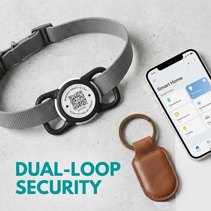 Dog Tracker with QR Code Smart Pet Tracker for Collar No Monthly Fee Pet Location Tracker with Holder Anti-Lost Device for Pets Compatible with Apple Find My iOS Only Dog Trackers