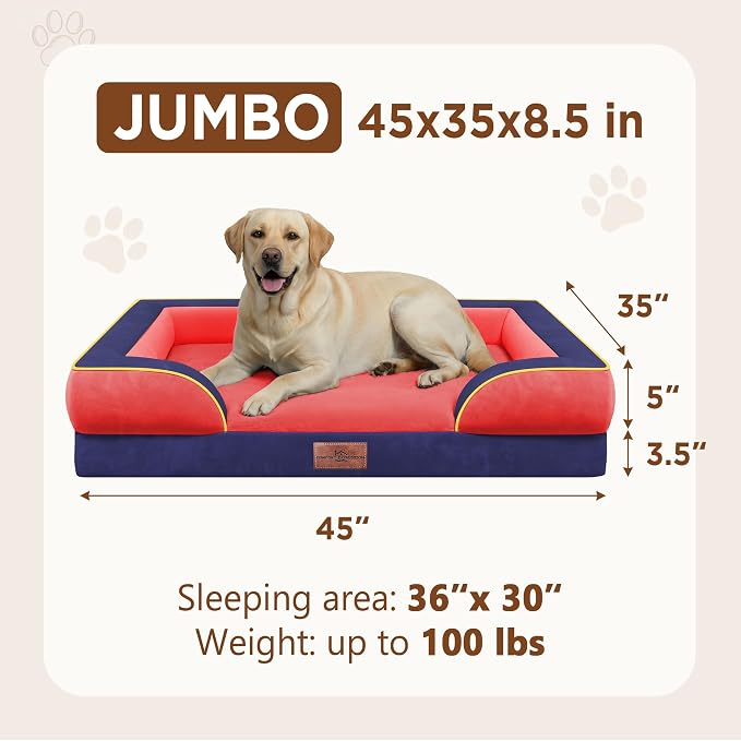 Comfort Expression Orthopedic Dog Bed for Extra Large Dogs with Bolster | Waterproof Dog Couch Bed with Washable Cover & Non-Slip Bottom, Supportive Egg Crate Foam XL Pet Bed, 45x35 Inch