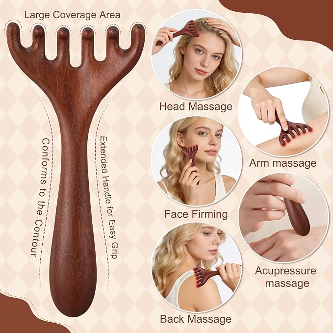 ProSuites 3 Pcs Wooden Head Scalp Massager Comb, Long Handle Head Massage Tool for Relaxation Hair Gua Sha Comb