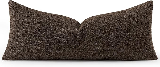 MIULEE Textured Boucle Lumbar Pillow Cover for Bed 14x36 Dark Brown | Pack of 1 Textured Neutral Fall Couch Throw Pillow Cover, Accent Solid Long Body Pillowcase, Sofa Living Room Home Decor