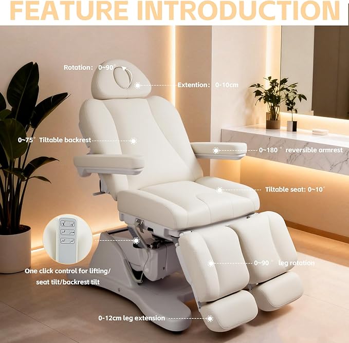 TATARTIST Electric Facial Bed Professional Electric Spa Bed Portable Massage Table Dental Chair Tattoo Facial Chairs for Esthetician Treatment Table All Purpose Aesthetic Chair with 3 Motors
