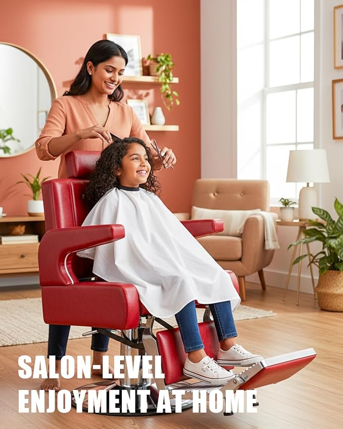 Salon Barber Chair for Hair Stylist, Reclining Beauty Chair with Heavy Duty Hydraulic Pump, 360° Swivel Hair Styling Chair for Barbershop Beauty Spa Salon Home (Red)