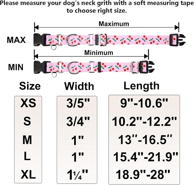Martingale Dog Collar for Medium Dogs with Buckle No Pull Pink Girl Cute Dog Collars (Cherry, Medium)