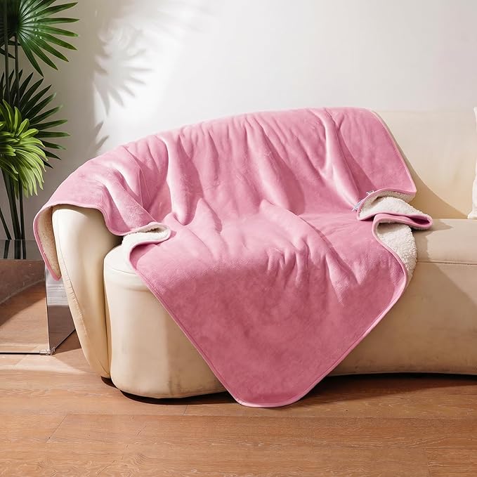 Sunheir Waterproof Dog Blankets for Medium Dogs - Puppy Blanket Washable for Couch Protection, Soft Sherpa Fleece Cat Throw Blanket to Prevent Urine Leaks & Protects Furniture 30"X 40", Pink
