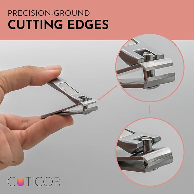 CUTICOR Nail Clipper Set - Set of 2 Fingernail and Toenail Clippers with Tin Travel Case - Ultra Sharp Stainless Steel Nail Clippers for Men and Women - Heavy Duty Nail Clippers for Thick Nails