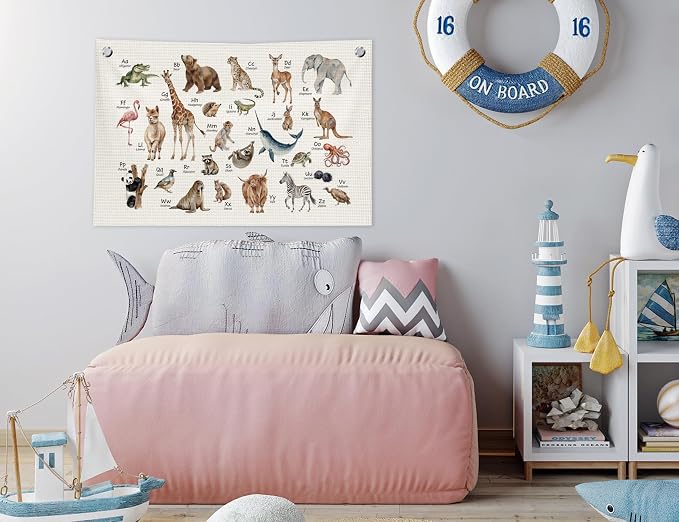 ABC Alphabet Educational Canvas Banner,Animal Alphabet Nursery Wall Decor,ABC Animal Educational Banner Flag Wall Art for Nursery Classroom Kids Room Bedroom Playroom,20x30 in
