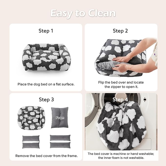 JOEJOY XL Dog Beds Large Sized Dog, Rectangle Washable Orthopedic Pet Bed with Removable Zipper Cover, Cute Soft Calming Puppy Pet Bed with Jacquard Shaggy Plush & Non Skid Bottom