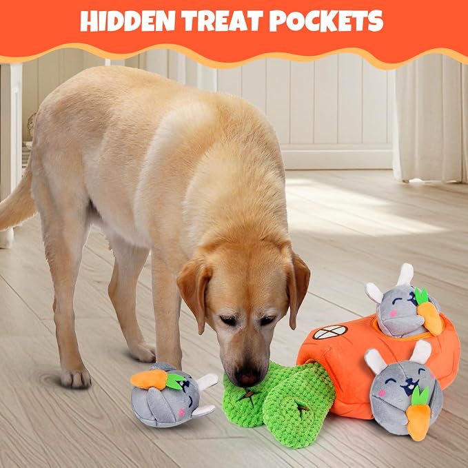 Interactive Hide and Seek Squeaky Dog Plush Toy for Small Dogs, Carrot and Bunny Set, 4 Pack Set