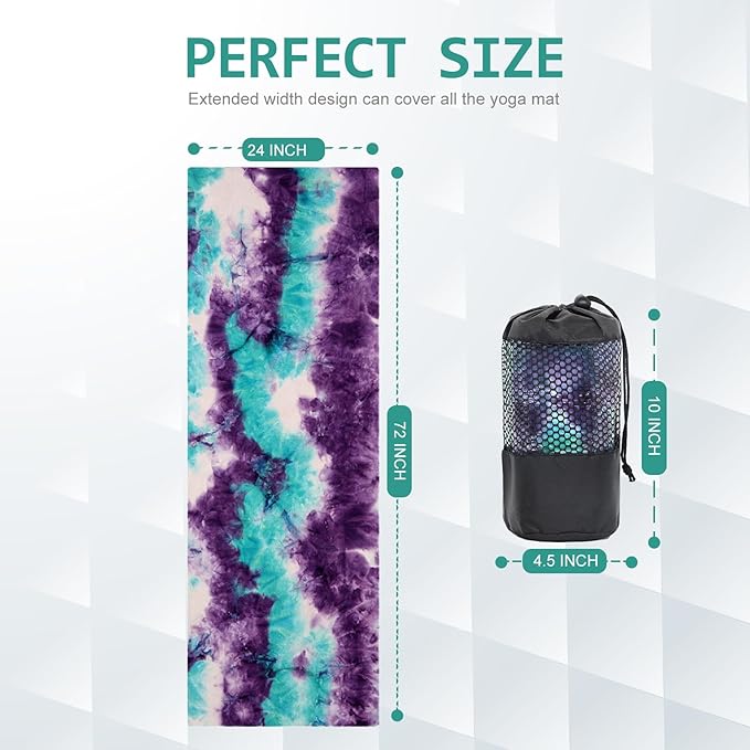 Eunzel 2 Pack Yoga Towel,Hot Yoga Mat Towel with Grip Dots Sweat Absorbent Non-Slip for Hot Yoga, Pilates and Workout 24" x72, Zen Ocean & Mystic Aurora
