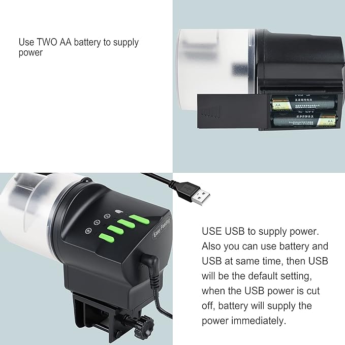Automatic Fish Feeder Food Dispenser Vacation Fish Feeder | Powered by Battery and USB, For Aquarium and Turtle Tank