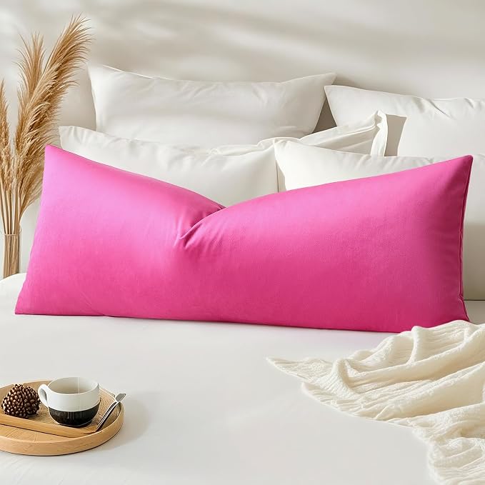 Artscope Luxury Velvet Lumbar Pillow Cover Super Soft Decorative Rectangle Pillowcases Soft Solid Cushion Cases for Couch Sofa Bedroom Car Decor 14x36 Inch Hot Pink