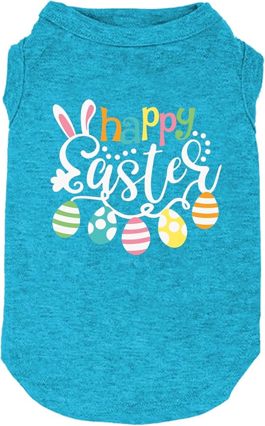 Happy Easter Shirts for Dog Funny Print Vest for Small Medium Large Dogs Soft and Light-Weight T Shirts Gift for Puppy (XX-Large, Blue)