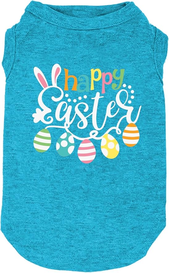 Happy Easter Shirts for Dog Funny Print Vest for Small Medium Large Dogs Soft and Light-Weight T Shirts Gift for Puppy (X-Large, Blue)