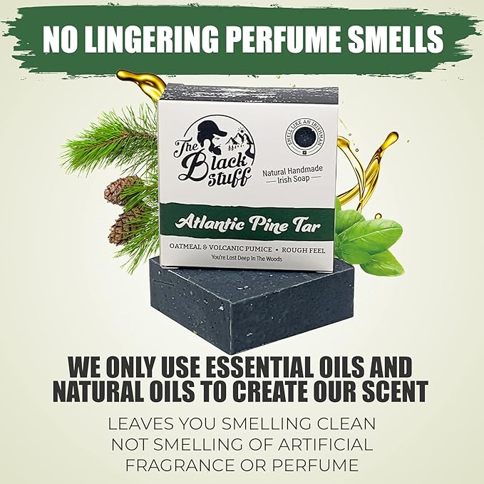 The Black Stuff Pine Tar Soap - Mens Bar Soap Made with Pine Tar, Organic Ingredients and Essential Oils - Handmade Cold Process Body Soap for Men - Moisturizing and Cleansing organic Bath Soaps