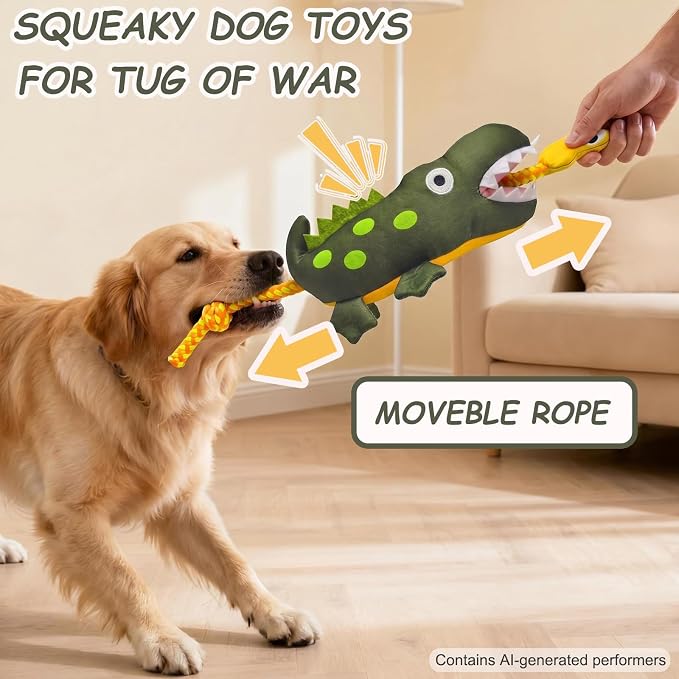 Durable Squeaky Plush Rope Dog Tug Toy for Large Aggressive Chewers