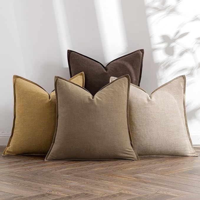 MIULEE Neutral Gold/Brown Boho Linen Pillow Covers 20x20 Inch Pack of 4 | Natural Decorative Throw Pillow Covers, Soft Farmhouse Couch Pillowcases, Modern Decors for Living Room Bed Sofa