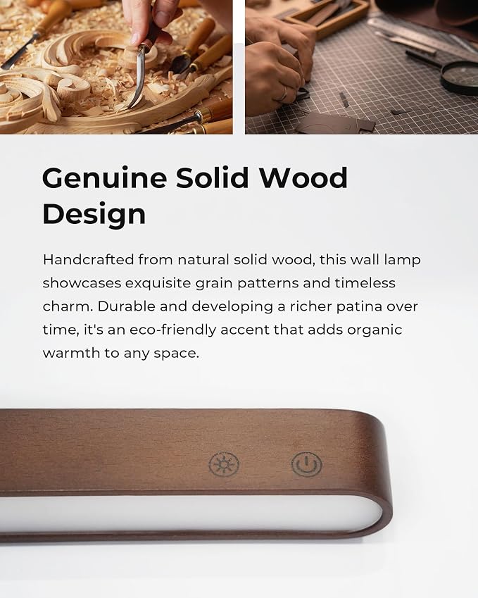 Rechargeable Wall Sconce, Battery Operated Indoor Wall Lights for Bedroom, Touch and Remote Control, 360° Rotate Walnut Wood Wall Sconces, 3 Colors Dimmable Brightness Wall Lamp, 15 RGB Colors, 1p