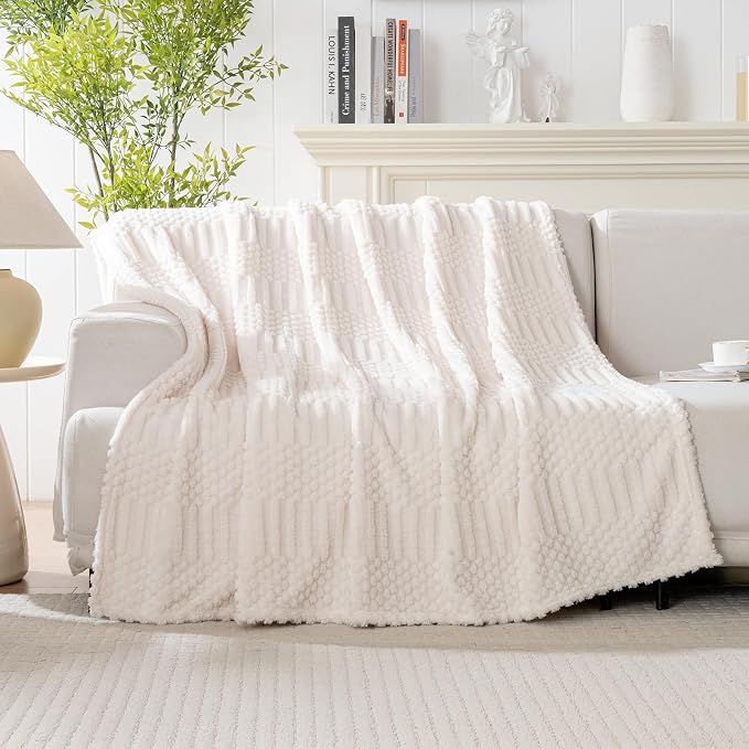 60x80 Inch Beige Twin Blanket - Soft & Fluffy Fleece, Cute & Aesthetic, Perfect for Sofa, Couch, Chair, Bed, Living Room & Bedroom, All-Season Use, Plush & Cozy Decorative Blanket