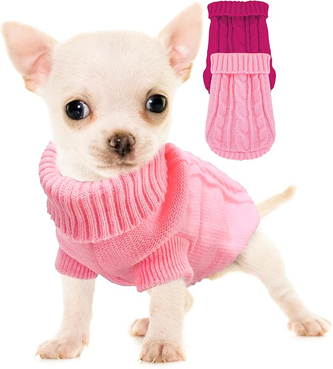 2 Pieces Dog Sweaters Turtleneck Knitted Chihuahua Yorkie Sweater, Dog Clothes for Small Dogs, Winter Warm Pullover Costumes, Pet Cat Sweater Cold Weather Puppy Clothes Outfits (Small)