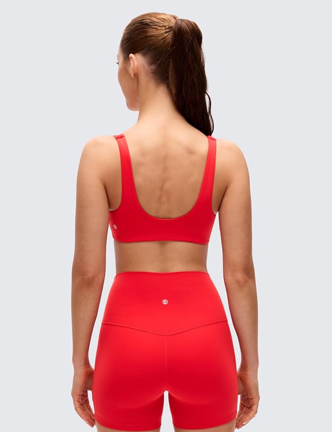 CRZ YOGA Butterluxe Front Twist Deep V Neck Sports Bras for Women - Wide Straps Padded U Back Yoga Crop Top
