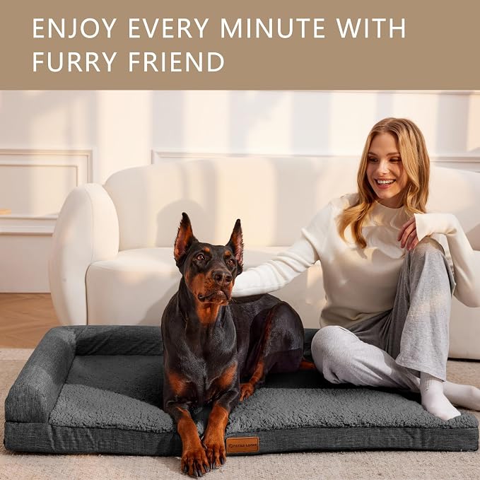 Patas Lague Orthopedic Large Dog Bed Washable Pet Sofa Bed 42X28 Dark Grey | 2-Sided Bolster Egg-Crate Foam Dog Couch Large Sized Dogs, Waterproof Removable Washable Cover, Nonskid Bottom Pet Crate Mat