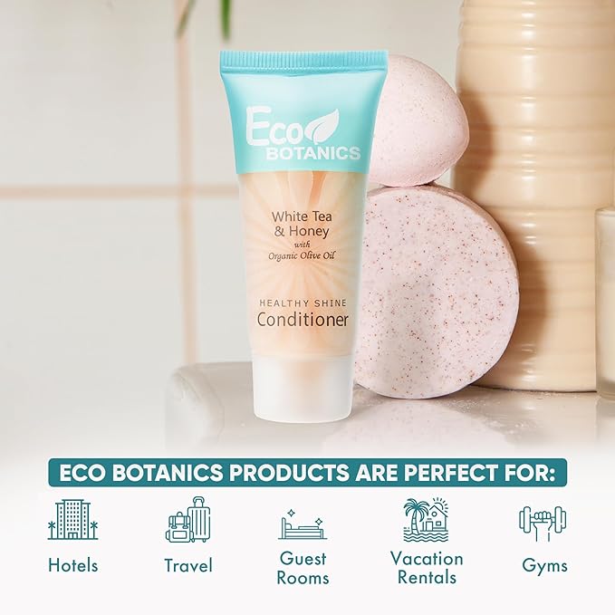 Travel Size Hotel Conditioner 20 Count 0.85 oz Bottles Guest Amenities | Vacation Rentals and Short Term Rentals Paraben Free White Tea Scent Infused with Aloe Honey and Olive Oil by Eco Botanics