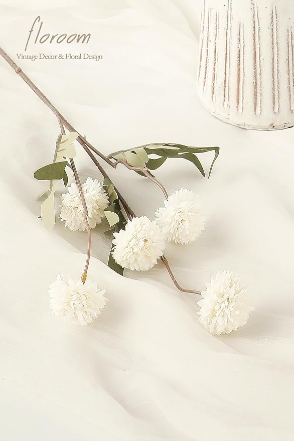 6pcs Ivory Faux Silk Mums Artificial Flowers, Bulk Fake Small Mini Chrysanthemums with Stems for DIY White Wedding Centerpieces Floral Arrangements Vase Fillers Home Decorations
