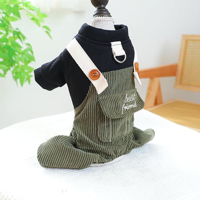 Dog Comfortable Soft Overalls Dog One-Piece Bear Outfit Puppy Cute Sweater Shirt Corduroy Pants Pet Stylish Summer Spring Clothes for Small Dogs Chihuahua Dachshund Daily Holiday Jumpsuit Costume