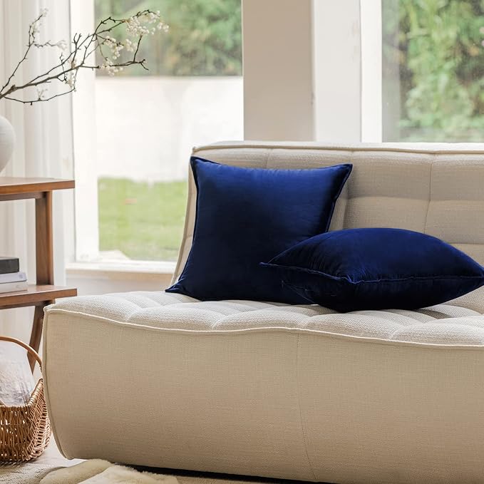 Velvet Navy Blue Throw Pillow Covers 18”x18”Pack of 2 Soft Decorative | Square Cushion Covers for Couch Sofa Bed Livingroom Car Home Decor,45x45Cm