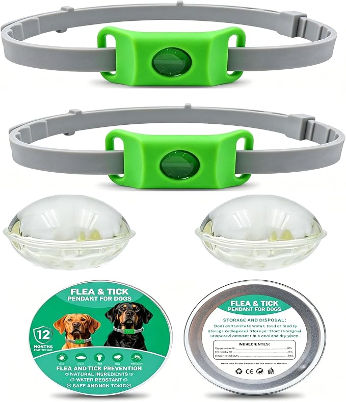 Natural Plant-Based Scent Pendant for Pets, Dog Collar Accessory with 2 Refillable Capsules, 60-Day Set, No Direct Contact with Skin, Waterproof, Compatible with AirTag (2pcs-Green)