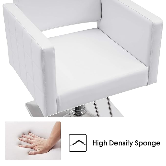 BarberPub Salon Chair for Hair Stylist, Hydraulic Stylist Chair, Adjustable Height, PVC Leather, 360 Degrees Swivel, Barbershop, Home Salon, Adult 8821 (Pure White)