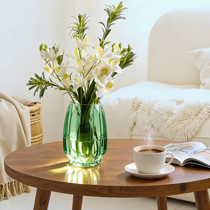 Vase for Flowers - Glass Flower Vase for Centerpieces, Wide Mouth Vase for Bouquets, Eucalyptus, Pampas Grass - Home Decor, Farmhouse, Dining Table