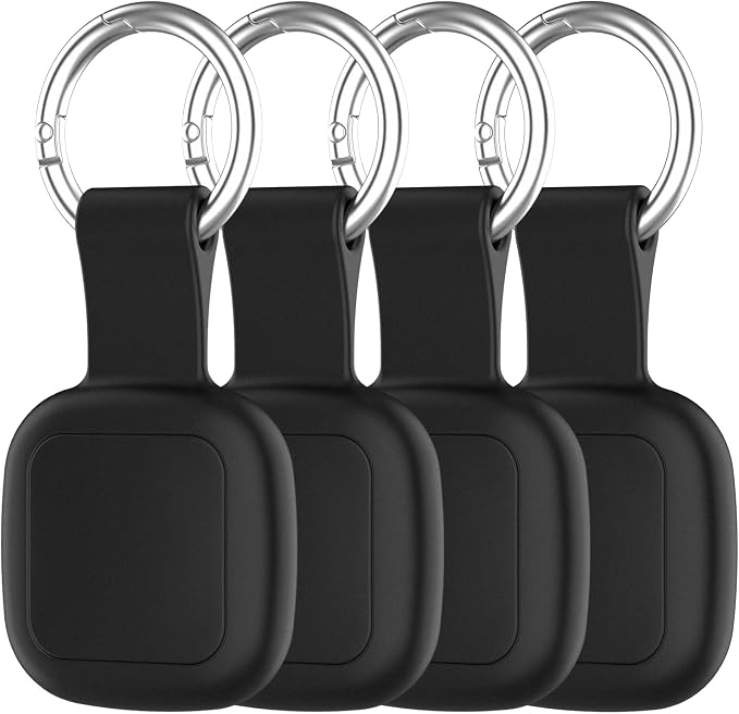 DDJ 4-Pack Waterproof Silicone Cases for UGREEN Tracker Tags, FineTrack Smart Finder Holders with Key Rings, Full-Cover Shockproof and Scratch-Resistant for Keys, Bags, Luggage and Pet Collars, Black