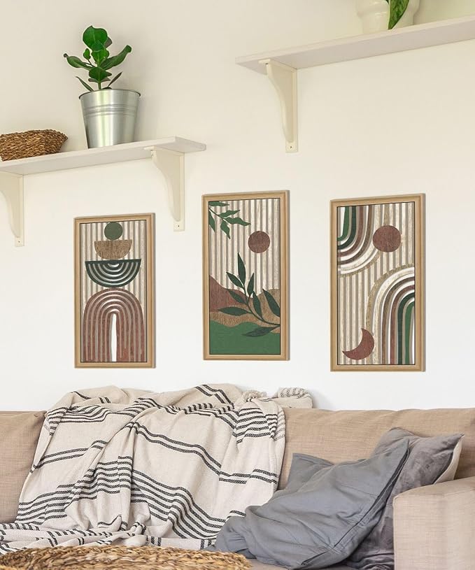 Putuo Decor Boho Wall Art Set of 3 Modern Minimalist Wooden Wall Decor Abstract Earth Tone Room Decorations Mid Century Artwork for Living Room Bedroom Office in Earthwood Canyon 16.5 x 8.6 Inch