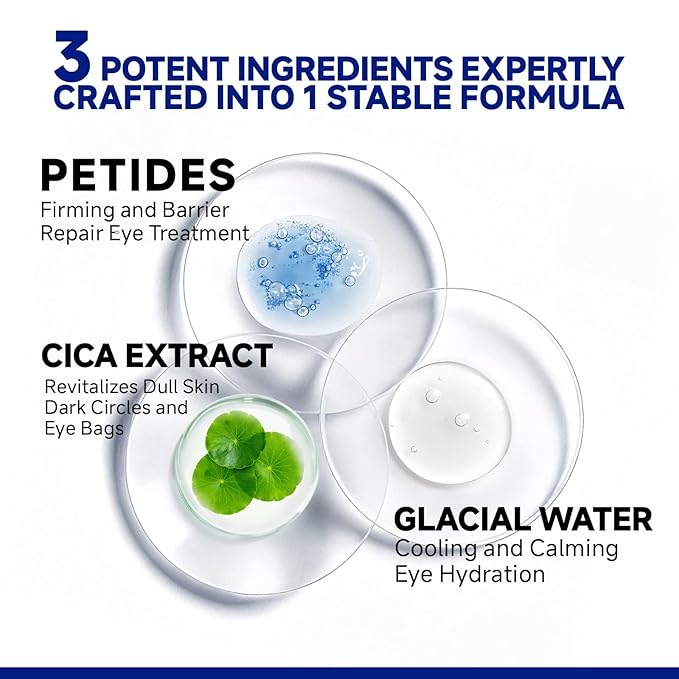 Peptide Cooling Under Eye Patches, Soothing Eye Patches Instant Reduces Dark Circles and Puffiness, Calming Under Eye Mask with Glacial Water for Bags Treatment, 12 Pairs