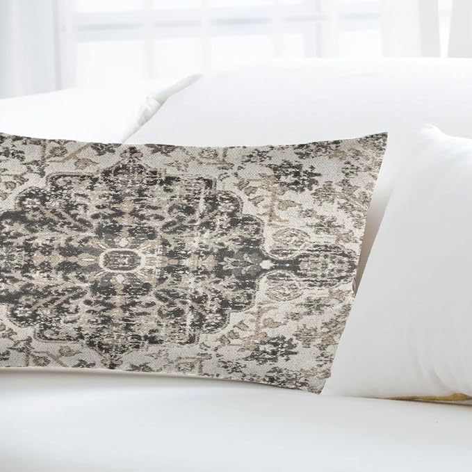 Boho Pillow Covers 12x20 Inch Set of 2,Carpet Pattern Throw Pillows Case,Black White Grey Ethnic Design Outdoor Decorative Lumbar Linen Farmhouse Decor Cushion Covers for Home Sofa Bed Couch