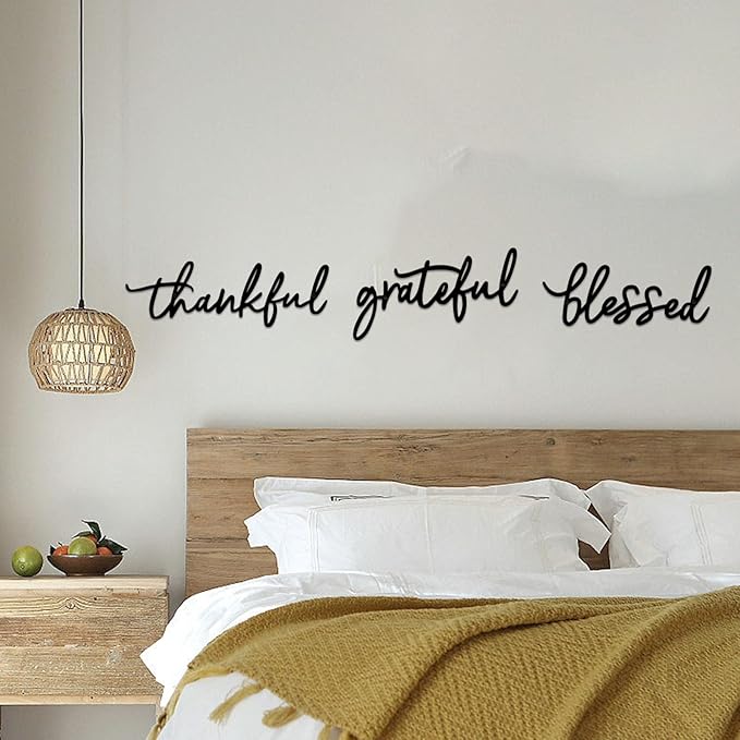 Thankful Grateful Blessed Letter Sign Metal Wall Decor, 3 Piece Black Letters Wall Art for Bathroom Bedroom Metal Words Wall Decor for Home Decor