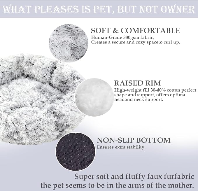 Washable Calming Dog & Cat Bed for Ultra Large Small Medium Size Pet | Donut Round Cute Warming Mat House Supply Indoor, 8 Sized Deal Necessity Essential Furniture for Boy Girl Puppy Kitten kitty