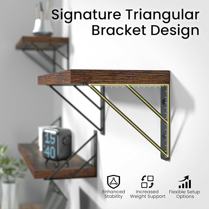 BAYKA Wall Shelves for Bedroom Decor, Floating Shelves for Wall, Display Mounted Rustic Wood Shelf for Books,Plants,Corner Shelves for Bathroom,Kitchen,Living Room(Rustic Brown，36in，Set of 3)