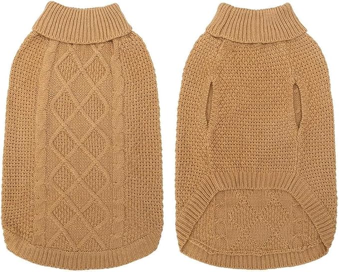 Mihachi Turtleneck Dog Sweater - Winter Coat Apparel Classic Cable Knit Clothes with Leash Hole for Cold Weather, Ideal Gift for Pet in New Year