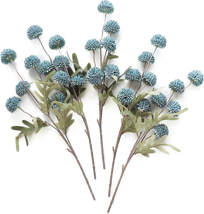 5pcs Dusty Blue Faux Silk Mums Artificial Flowers, Bulk Fake Small Mini Chrysanthemums with Stems for DIY Slate Blue Wedding Centerpieces Floral Arrangements Vase Fillers Home Decorations