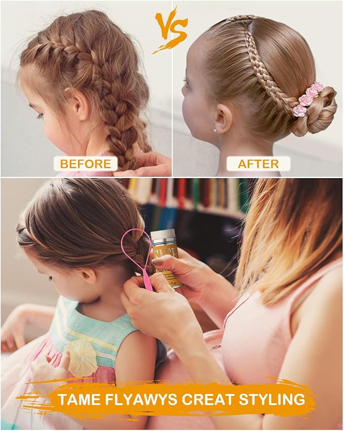 6Pcs Hair Wax Stick Set for Flyaways, Topsy Tail Hair Tools for Women, Teen Girls & Kids, Slick Back Hair Brush, Bun Accessories, Non-greasy Styling Tools Slick Stick, 2.7 Oz
