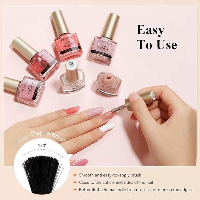 Nude Nail Polish Set: 6 Colors Vegan Regular Nail Polish Quick Dry, White Nude Sheer Pink Natural Nail Lacquer Non Gel Air Fast Drying Finger Nail Bulk DIY Salon Gift for Women