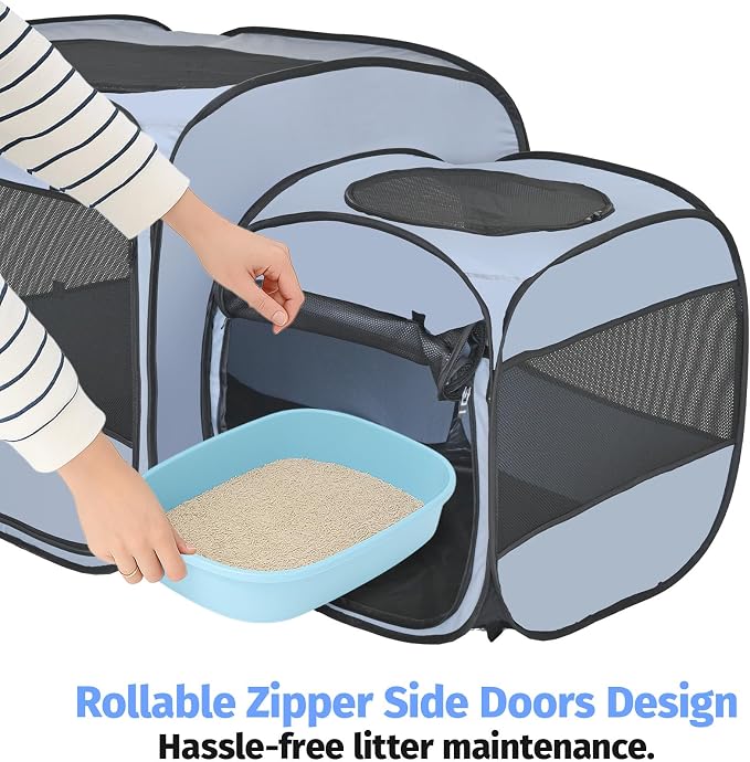 2-in-1 Portable Cat Playpen(Front Doors), Pop up Kitten Playpen, Assembly-Free, Pet Tent Crates Kennel Cage Enclosure for Dog Puppy Indoor Outdoor(No Divider, Unified Space)