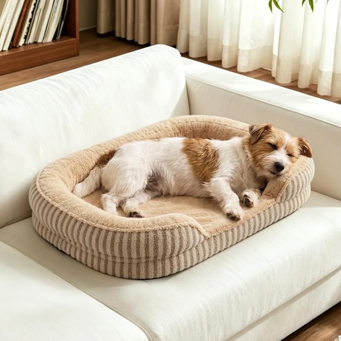 MIXJOY Orthopedic Dog Beds Large Sized Dog,Extra Large Washable Dog Bed Waterproof Oval Dogs Bed with Removable Cover,Egg-Crate Foam Big Pet Bed Couch with Bolster,Non-Slip Bottom,XXL 48"X35",Brown