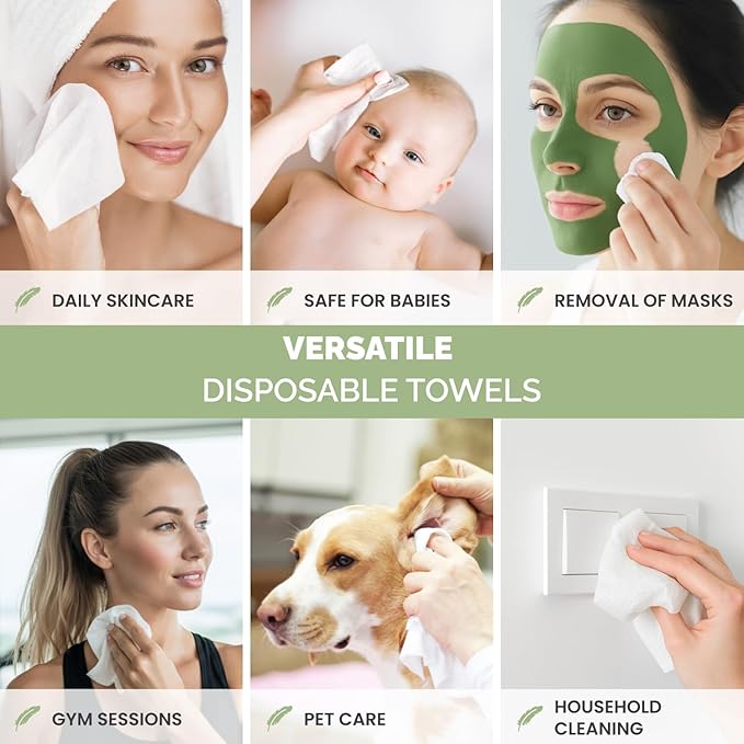 PLANTIFIQUE Disposable Face Towels XL 10"x12" - 100% Biodegradable Viscose Facial Towelettes for Women Skin Care - Face Cleaning Towel 15 Count